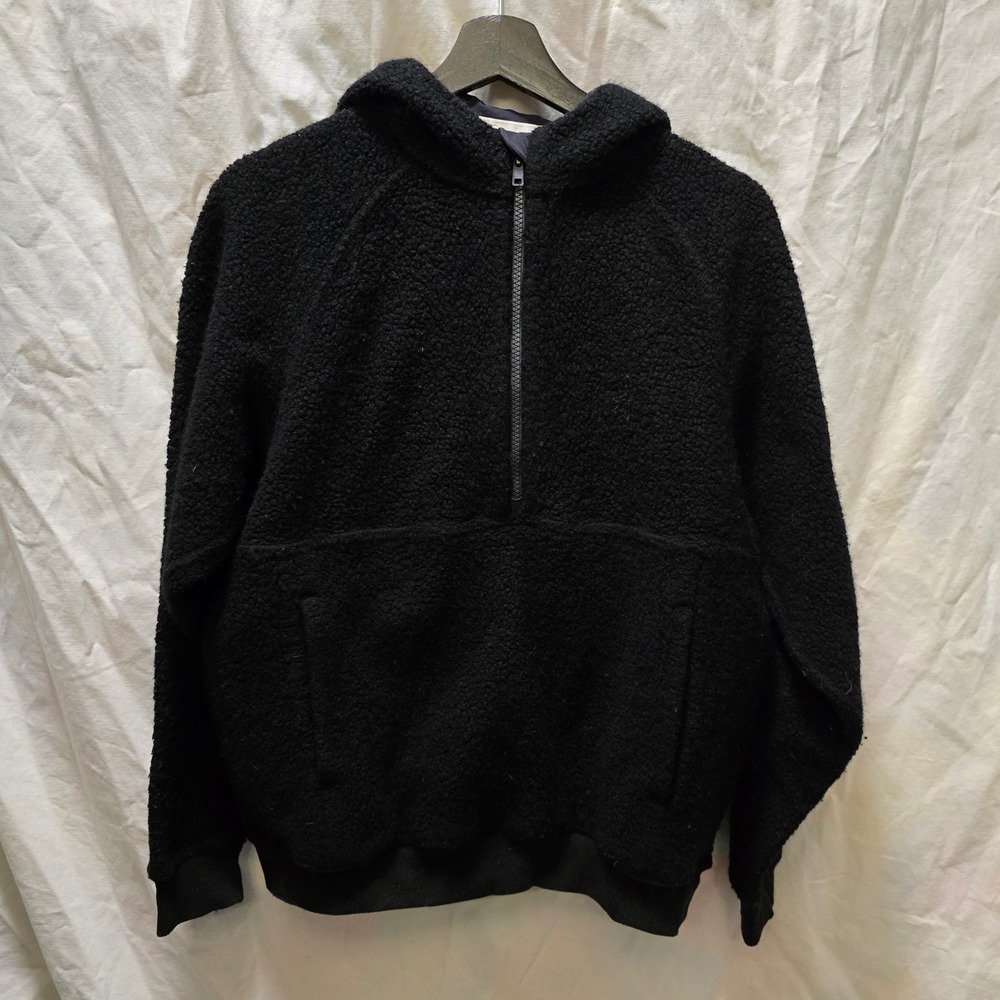 Outdoor Voices Mega Fleece Wool Blend 1/2 Zip Hoodie Pullover Jacket Black Small